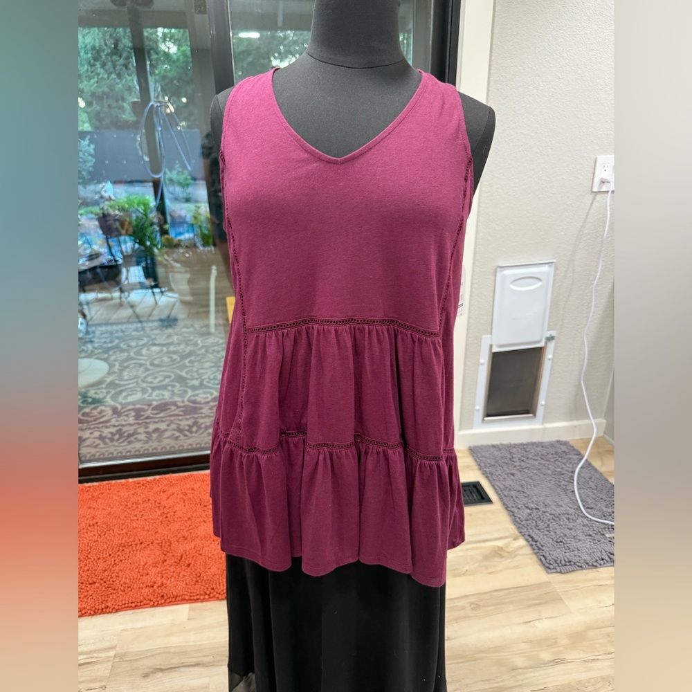 Time and Tru maroon XXL Sleeveless Tiered Tank/Tunic/dress #sh0105